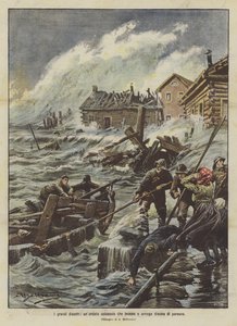 Great disasters, a colossal wave that sweeps and drowns dozens of people